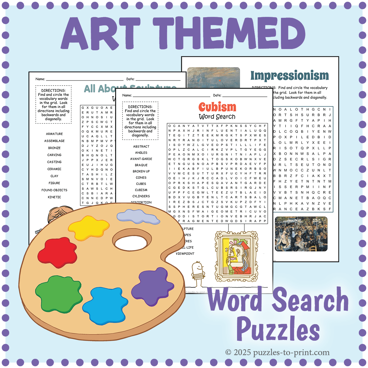 Art Word Search Puzzles