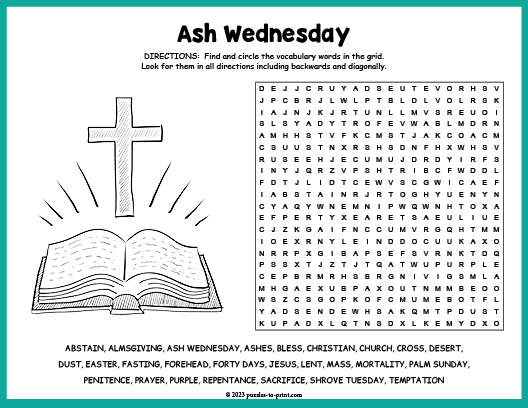 Ash Wednesday Word Search