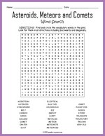 Asteroids, Meteors and Comets Word Search Thumbnail
