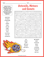 Asteroids, Meteors and Comets Word Search thumbnail