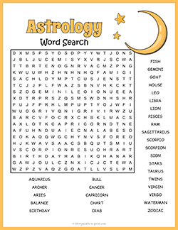 Free printable Astrology Word Search Puzzle puzzle worksheet