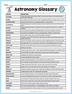 Free printable Astronomy Glossary