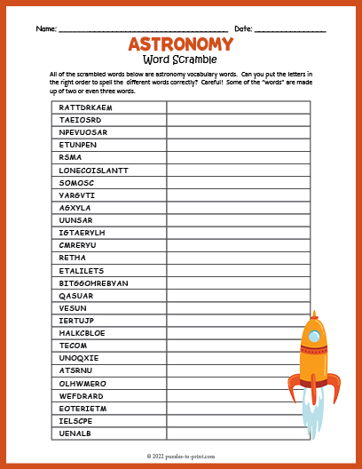 Astronomy Word Scramble