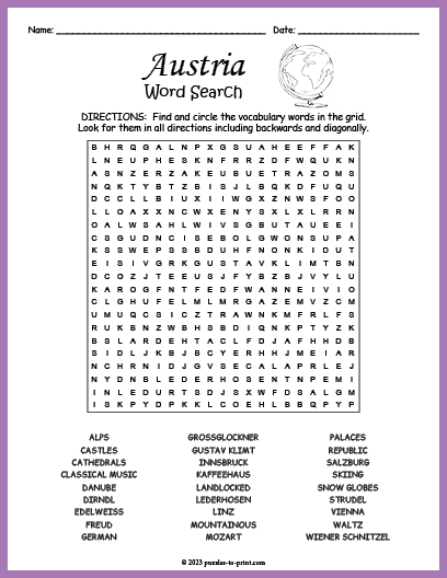 Austria Word Search