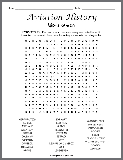 Aviation History Word Search