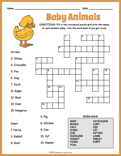 Baby Animals Crossword