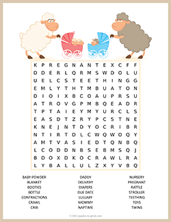 Free printable Baby Shower Word Search puzzle worksheet