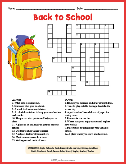 Back to School Crossword Word Search