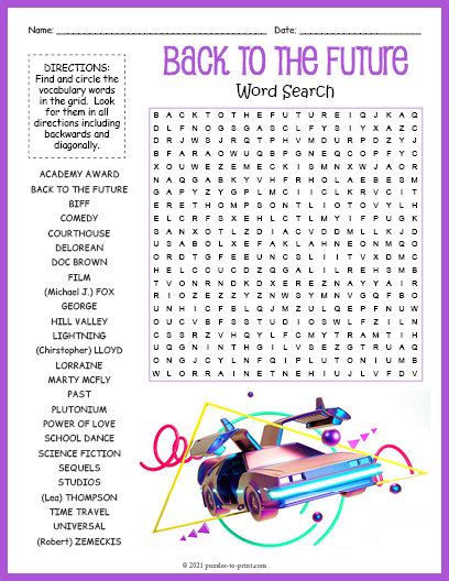 Back To The Future Word Search
