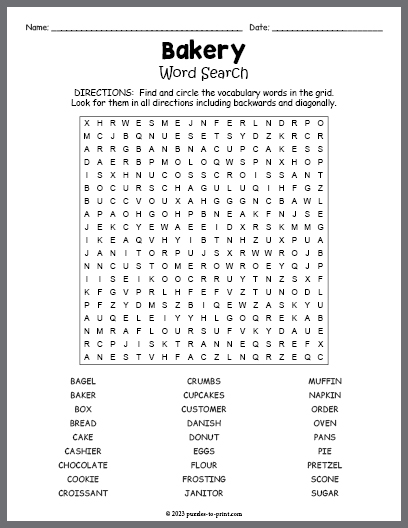 Bakery Word Search