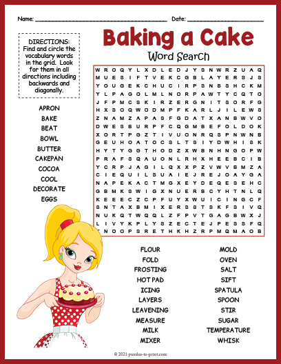 Baking A Cake Word Search