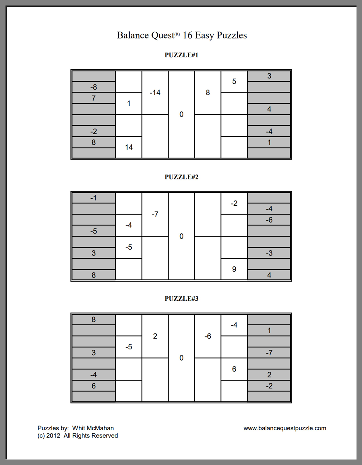 Printable Balance Quest Number Puzzles