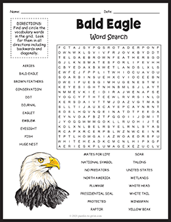 Free printable Bald Eagle Word Search puzzle worksheet