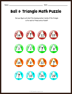 Free printable Ball and Triangle Math Puzzle puzzle worksheet
