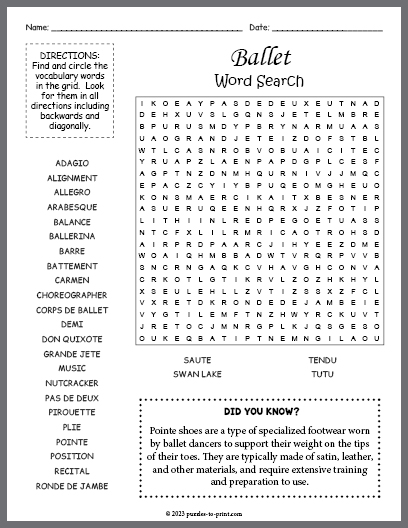 Ballet Word Search