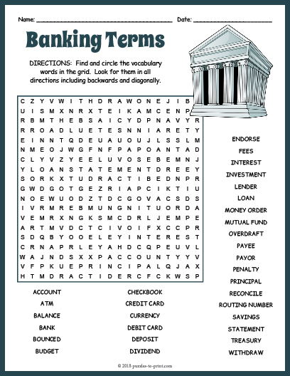 Banking Terms Word Search