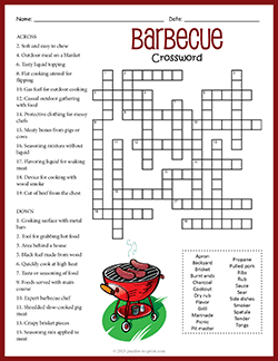 Free printable Barbecue Crossword puzzle worksheet