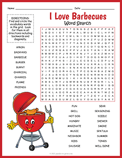 Free printable Barbecue Word Search puzzle worksheet