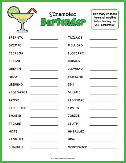 Bartender Word Scramble