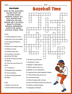 Free printable Baseball Crossword puzzle worksheet