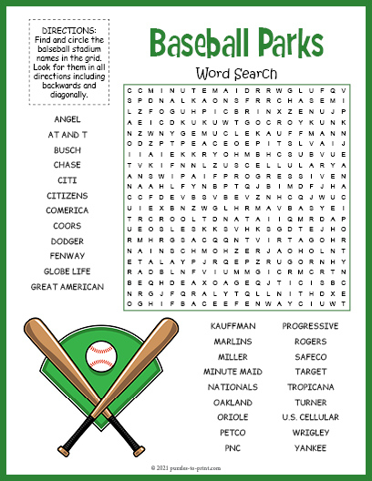 Baseball Parks Word Search