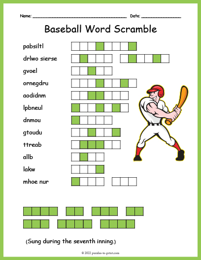 Baseball Word Scramble