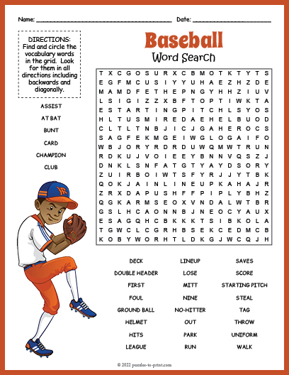 Baseball Word Search Word Search