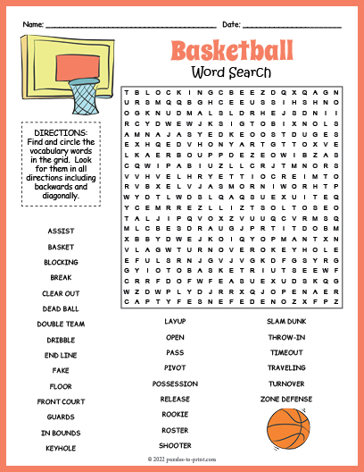 Basketball Word Search Word Search