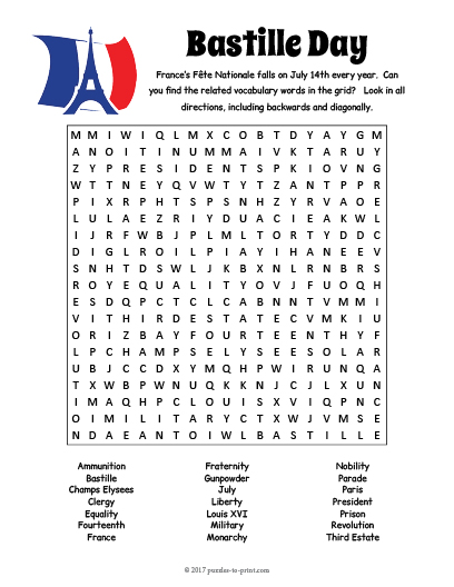 Bastille Day Word Search