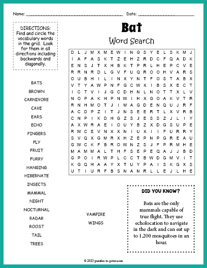 Bat Word Search