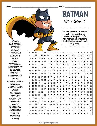 Batman Word Search