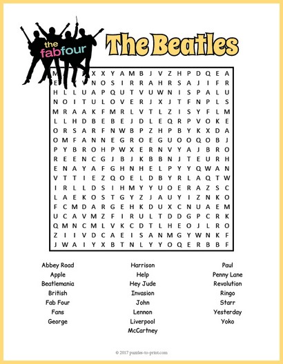 The Beatles Printable Song Matching Game, Digital Download Party Game