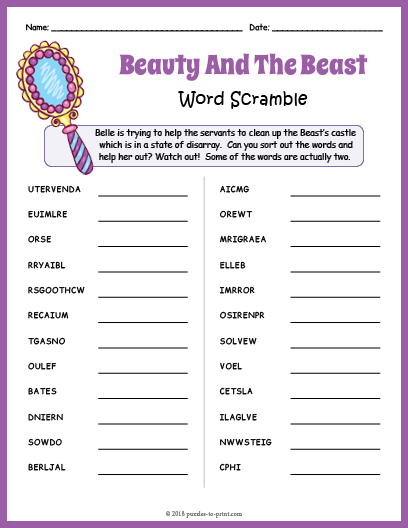 Beauty And the Beast Word Scramble