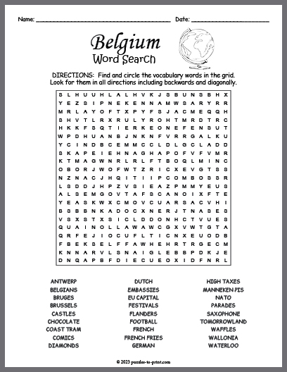 Belgium Word Search
