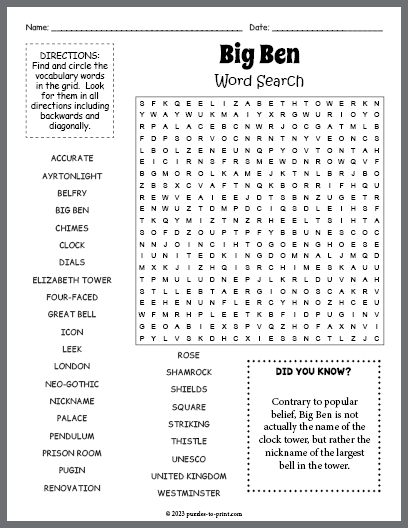 Big Ben Word Search