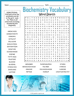 Free printable Biochemistry Vocabulary Word Search puzzle worksheet