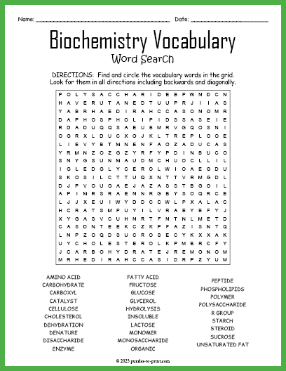 Biochemistry Vocabulary Word Search