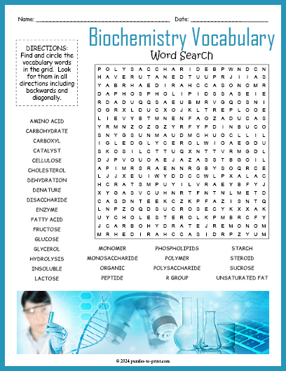 Biochemistry Vocabulary Word Search