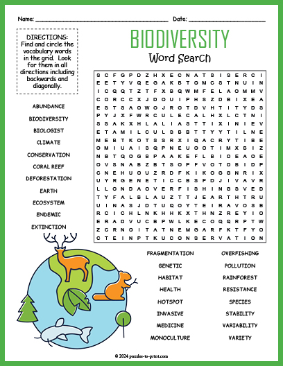 Biodiversity Word Search