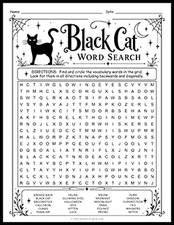 Free Printable Black Cat Word Search Puzzle Worksheet