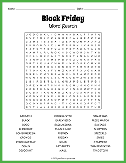 Free printable Black Friday Word Search puzzle worksheet