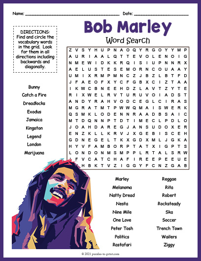 Bob Marley Word Search