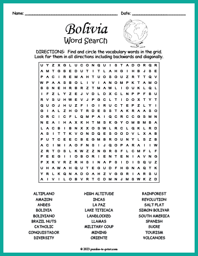 Bolivia Word Search