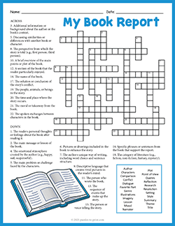 Free printable Book Report Crossword puzzle worksheet