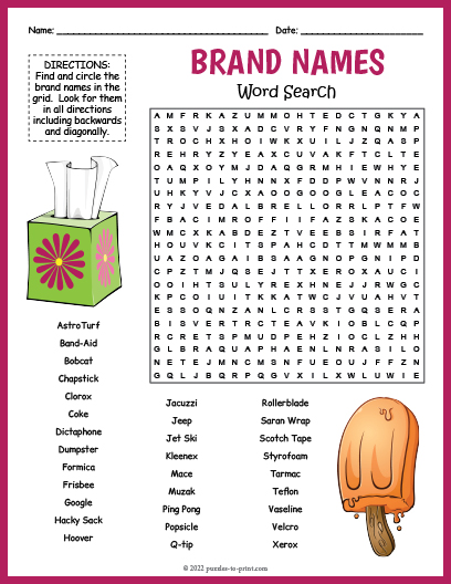 Brand Names Word Search