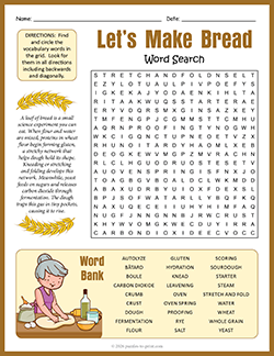 Free Printable Bread Making Word Search Puzzle Worksheet