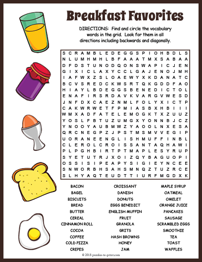 Breakfast Word Search