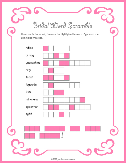 Bridal Shower Word Scramble