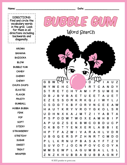 Bubble Gum Word Search