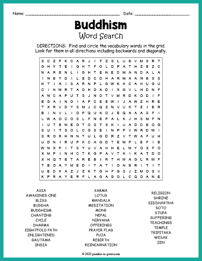 Buddhism Word Search